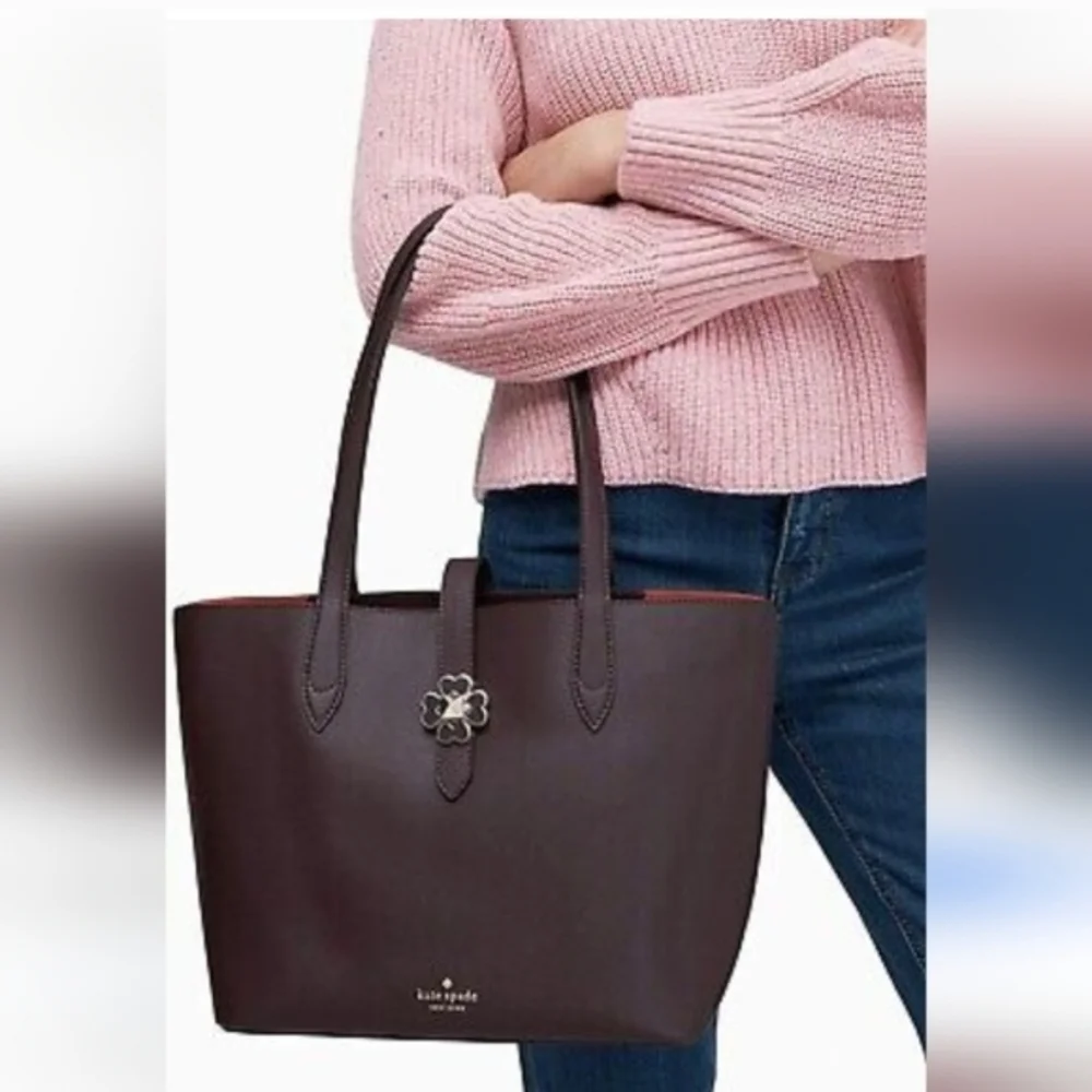 Kate Spade Genuine Leather Deep Purple Floral Lock Pattern Purse Kaci Bag